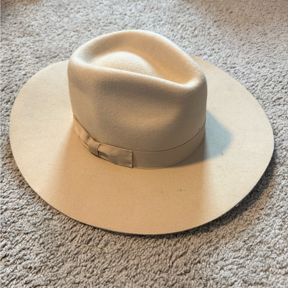 Wide Brim Felt Fedora Hat - Cream
